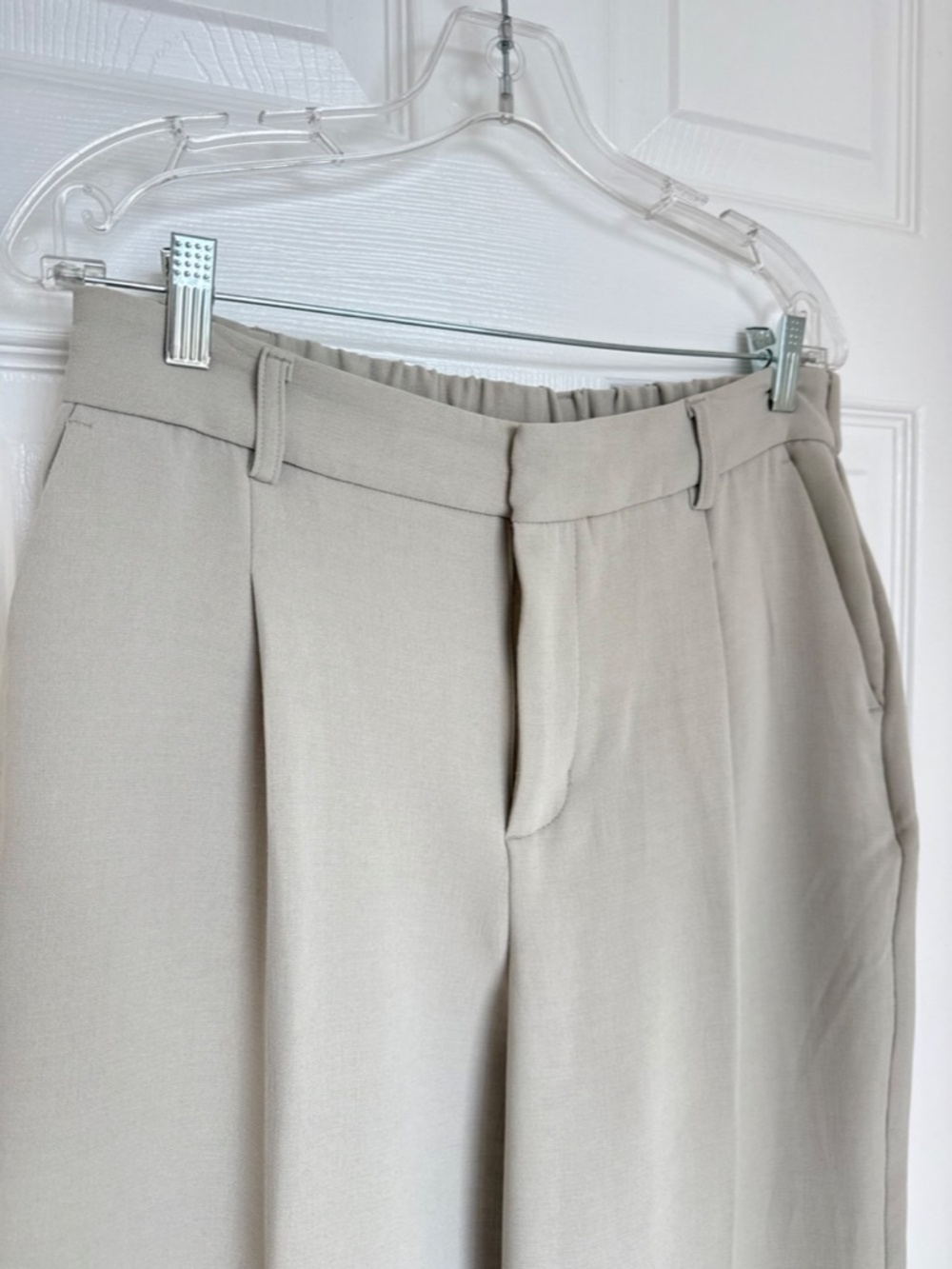 Beige/  Khaki Wide Leg Dress Pants , super soft/ stretchy Office Luxury Trousers - Picture 4 of 4